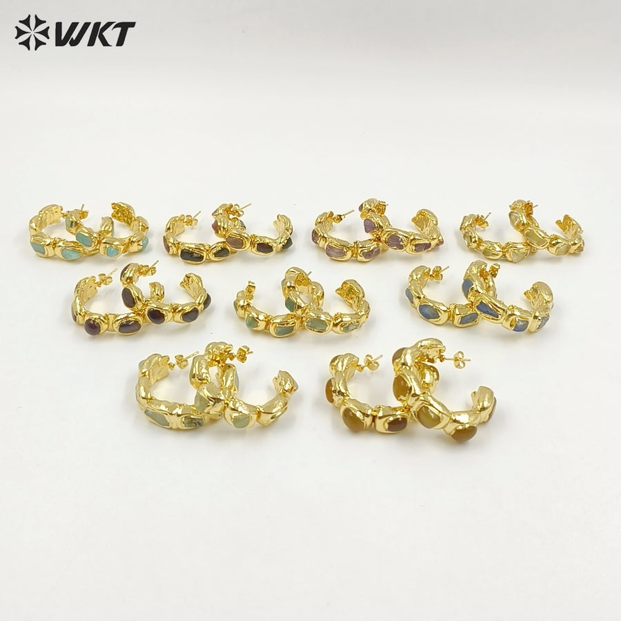 WT-E654 Luxury Wholesale Fashion Gemstone Gold Earrings Women Jewelry Findings with Hoop for You so Nice As a Anniversary Gift