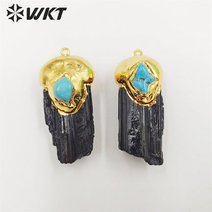 WT-P1859 Wholesale Fashion Gold Plated Natural Black Tourmaline Pendants Hot Energy Genuine Stone Pendant for Necklace