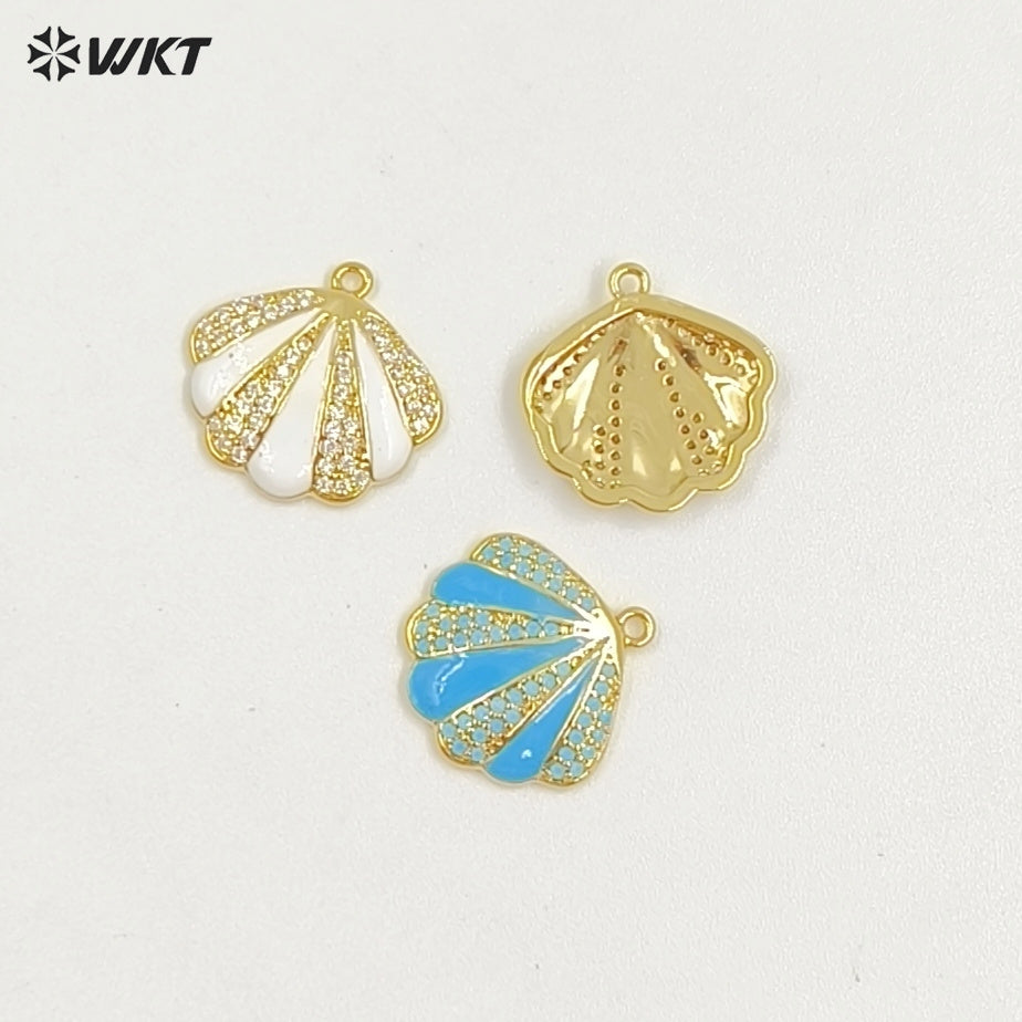 WT-MP311 New Arrival Gold Plated Drop Oil And Zircon Shell Shape Little Charm Pendant For Ladies Jewelry Bracelets Making