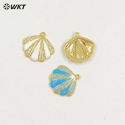 WT-MP311 New Arrival Gold Plated Drop Oil And Zircon Shell Shape Little Charm Pendant For Ladies Jewelry Bracelets Making