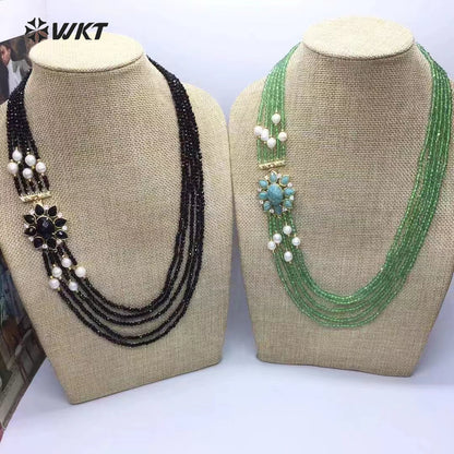 WT-N1477 Gorgeous Design Luxury Style Flower Shape Muticolor Gemstone Beads Women Statement Necklace for Engagement Celebration