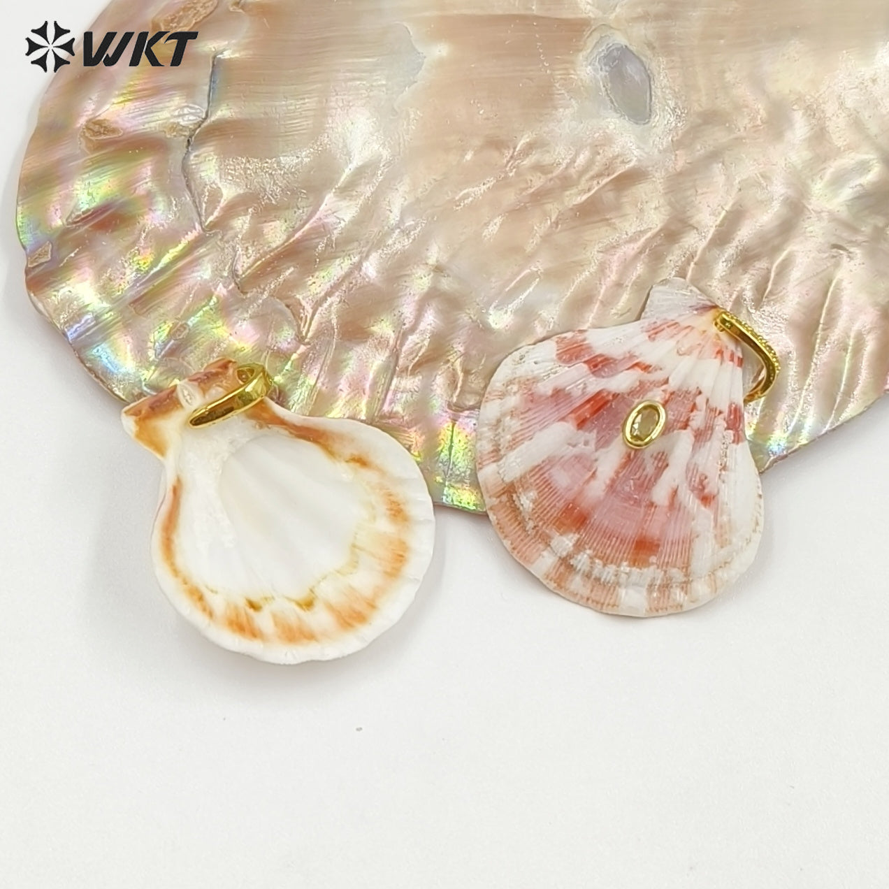 WT-JP488 Wonderful Charms Zircon Setting In Natural Shell Gold Pendants For Lady Friends Jewelry Gift Making Accessory