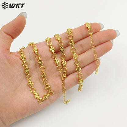 WT-JF369 Newest Simple Fashion Design Gold Plated Round Cross Shape Yellow Brass Metal Bracelets For Female Daily Jewelry
