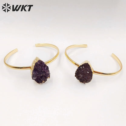 WT-B173 Exclusive Natural Amethyst Singles Stone Bangles in Adjustable Size, Amethyst Teardrop Stone Bangles