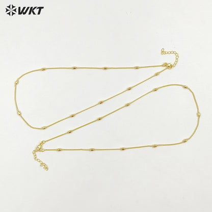 WT-JFN43 High Quality Classical Simple Yellow Brass 18K Gold Plated With Beads Metal Thin Necklace For Ladies Casual Jewelry