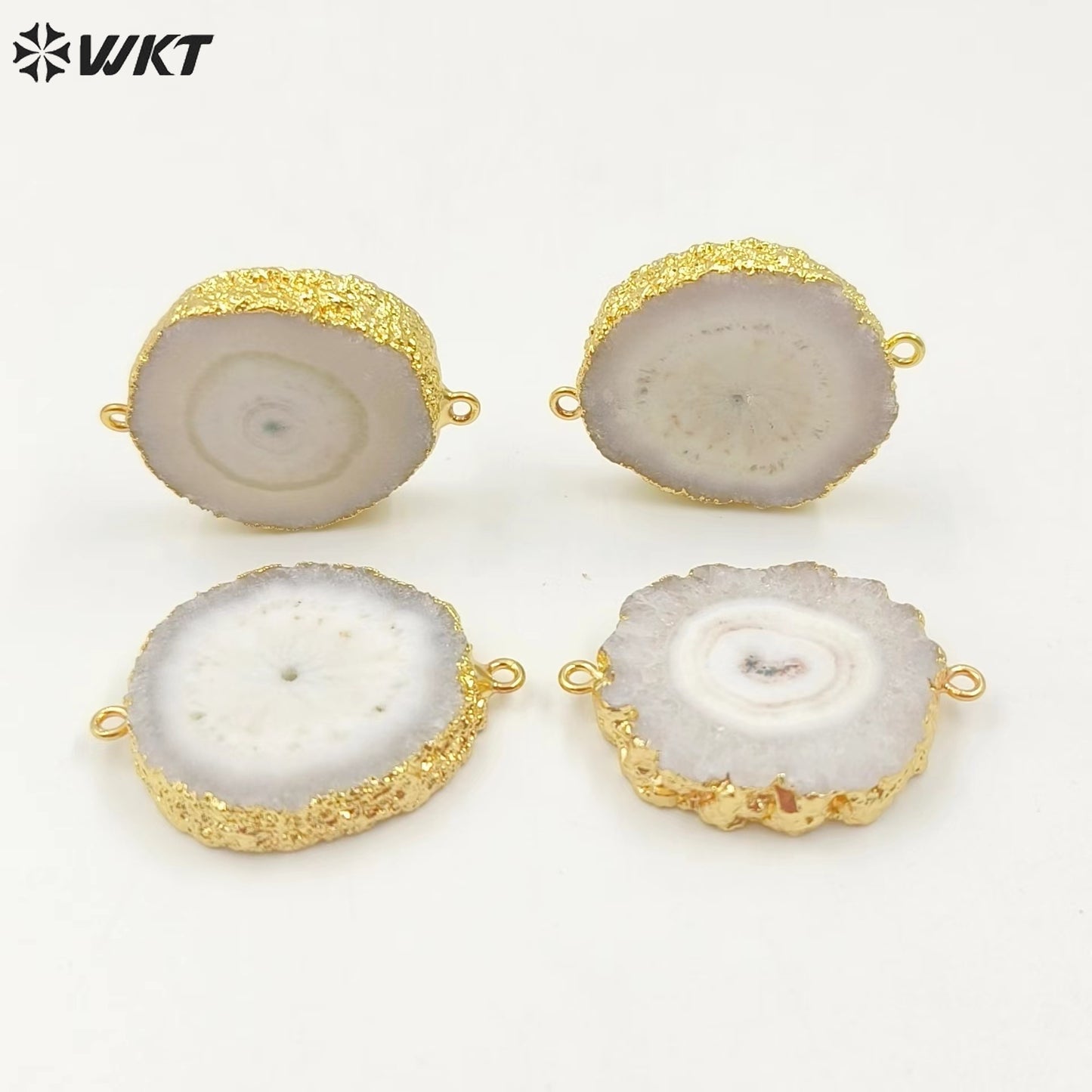 WT-C086 Wholesale Natural Solar Stalactite Pendant 18k Gold Plated Double Loops White Flower Stone Connectors for Jewelry Making