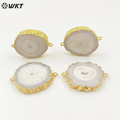 WT-C086 Wholesale Natural Solar Stalactite Pendant 18k Gold Plated Double Loops White Flower Stone Connectors for Jewelry Making