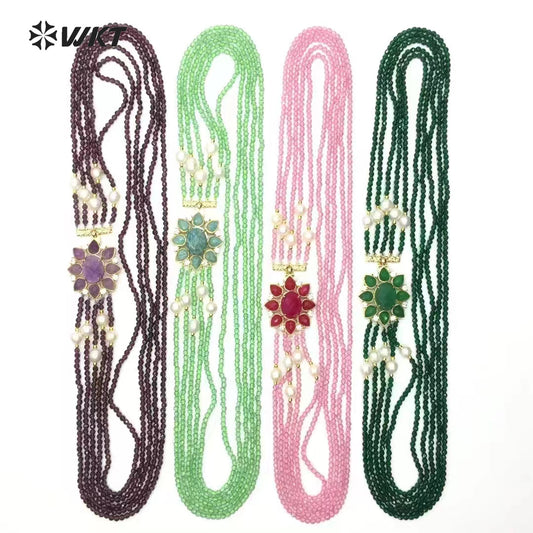 WT-N1477 Gorgeous Design Luxury Style Flower Shape Muticolor Gemstone Beads Women Statement Necklace for Engagement Celebration