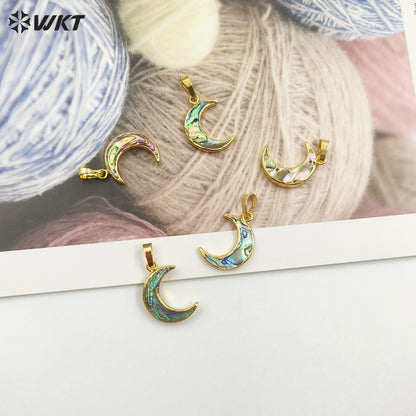 WT-P957 Sparkly Amazing Abalone Shell Jewelry Pendant, 24K Real Gold Plated Moon Abalone Shell Pendant