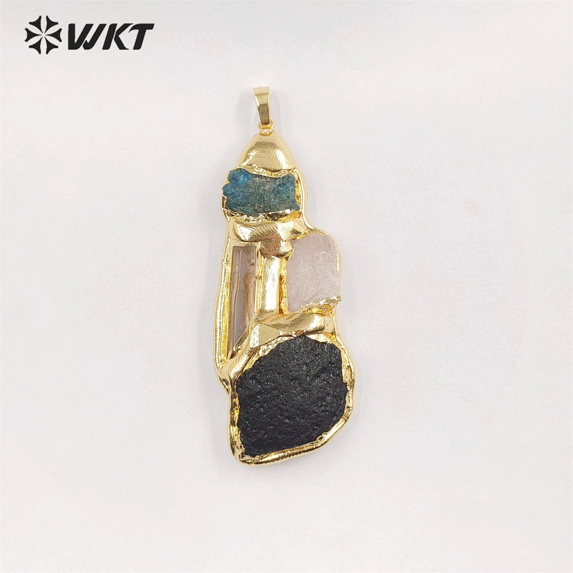 WT-P1905 Amazing Triple Gemstone Mixture Jewelry Pendants Genuine Energy Black Meteorite Rose Quartz Raw Stone Pendants