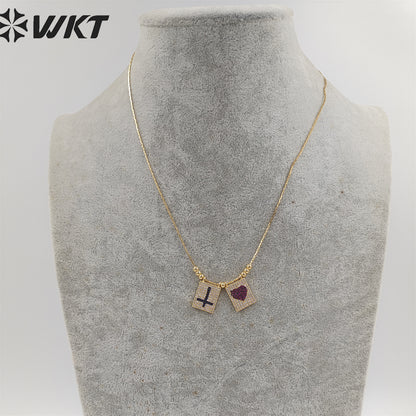 WT-N1385 Wholesale Fashion Gold Electroplated Micro Pave Cubic Zircon Necklace Lady Elegant Religious Cross Heart Necklace