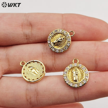 WT-MP267 Newest Vintage Style Cubic Zircon Stone for Bracelet Design Women Gold Bezel Round Pendant
