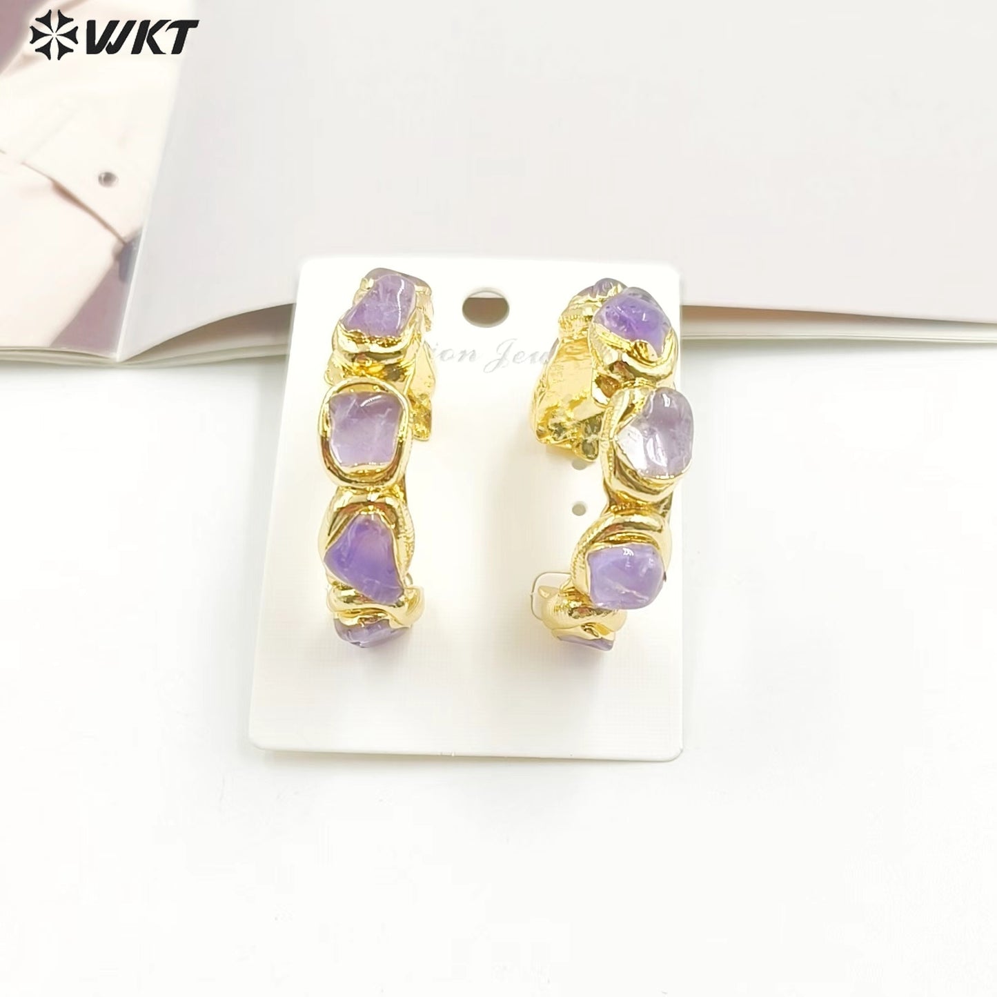 WT-E654 Luxury Wholesale Fashion Gemstone Gold Earrings Women Jewelry Findings with Hoop for You so Nice As a Anniversary Gift