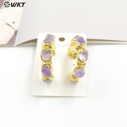 WT-E654 Luxury Wholesale Fashion Gemstone Gold Earrings Women Jewelry Findings with Hoop for You so Nice As a Anniversary Gift