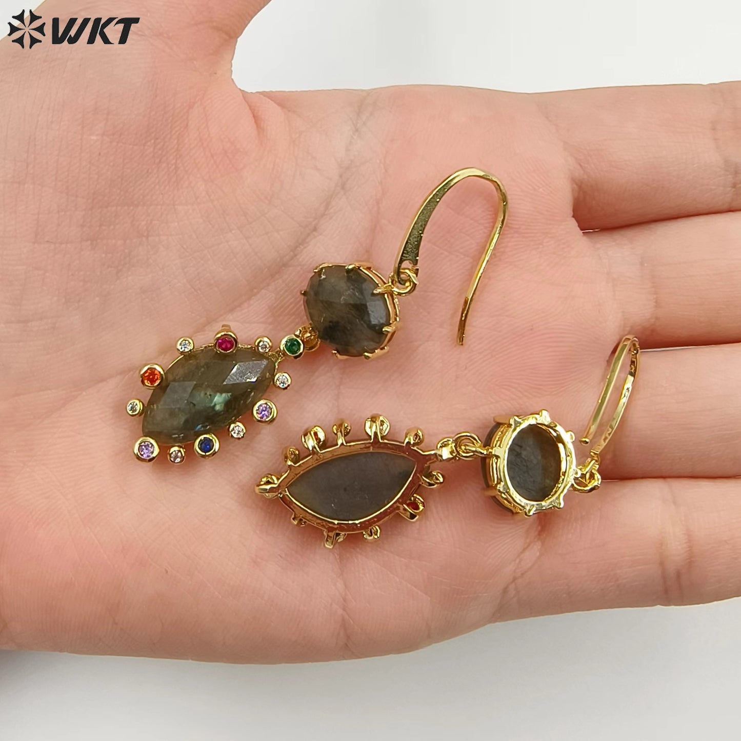 WT-E735 Amazing Colorful Gemstone Wire Wrapped Long Charming in Drop Earrings Women Pendant Earrings