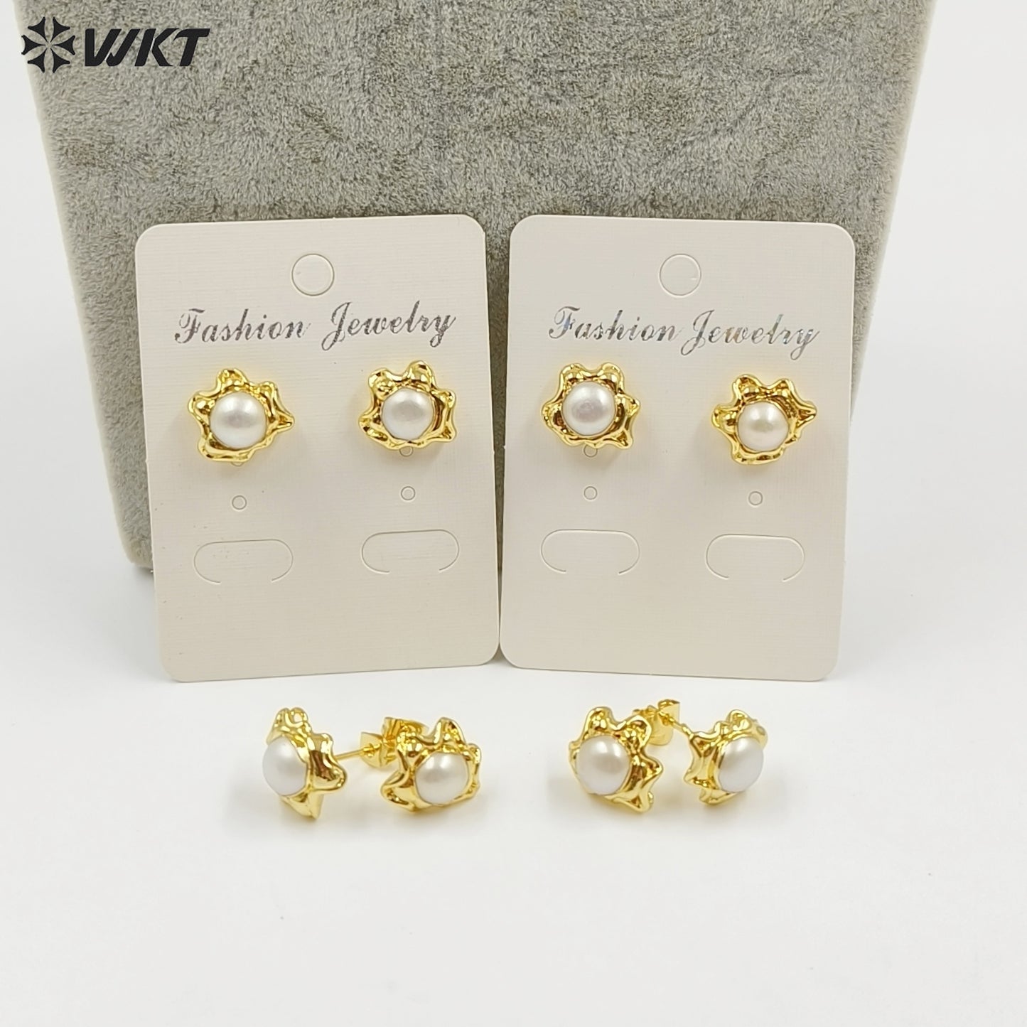 WT-EHP104 Delicate 18K Gold Plated Natural Freshwater Pearl Sun Shape Little Earrings Finding With Hoop For Women Jewelry DIY