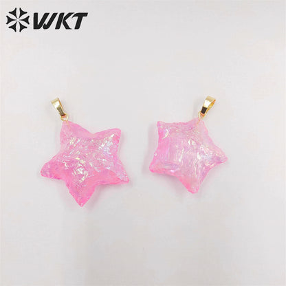 WT-P1885 Amazing Natural Aqua Aura Crystal Quartz Pendant Single Loop Raw Stone Quartz Star Pendant for Necklace Design