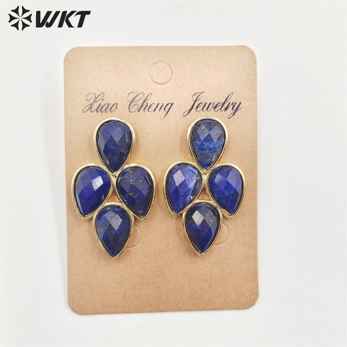 WT-E704 Newest Fashion Gold Electroplated Multi Gemstone Studs Earrings Gorgeous Women Water Drop Lapis Quartz Wedding Earrings