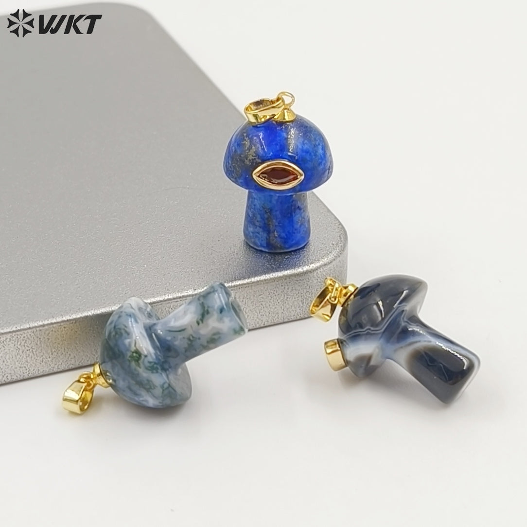 WT-P2063 Cute Boutique Natural Gemstones And Zircon Mushroom Shape Little Gold Pendants As Women Trendy Jewelry Findings