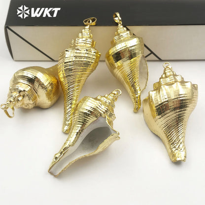 WT-JP096 Natural Sea Shell Pendant for Women Fashion Jewelry Making Boho Big Trumpet Shell With Full Gold Dipped Pendant