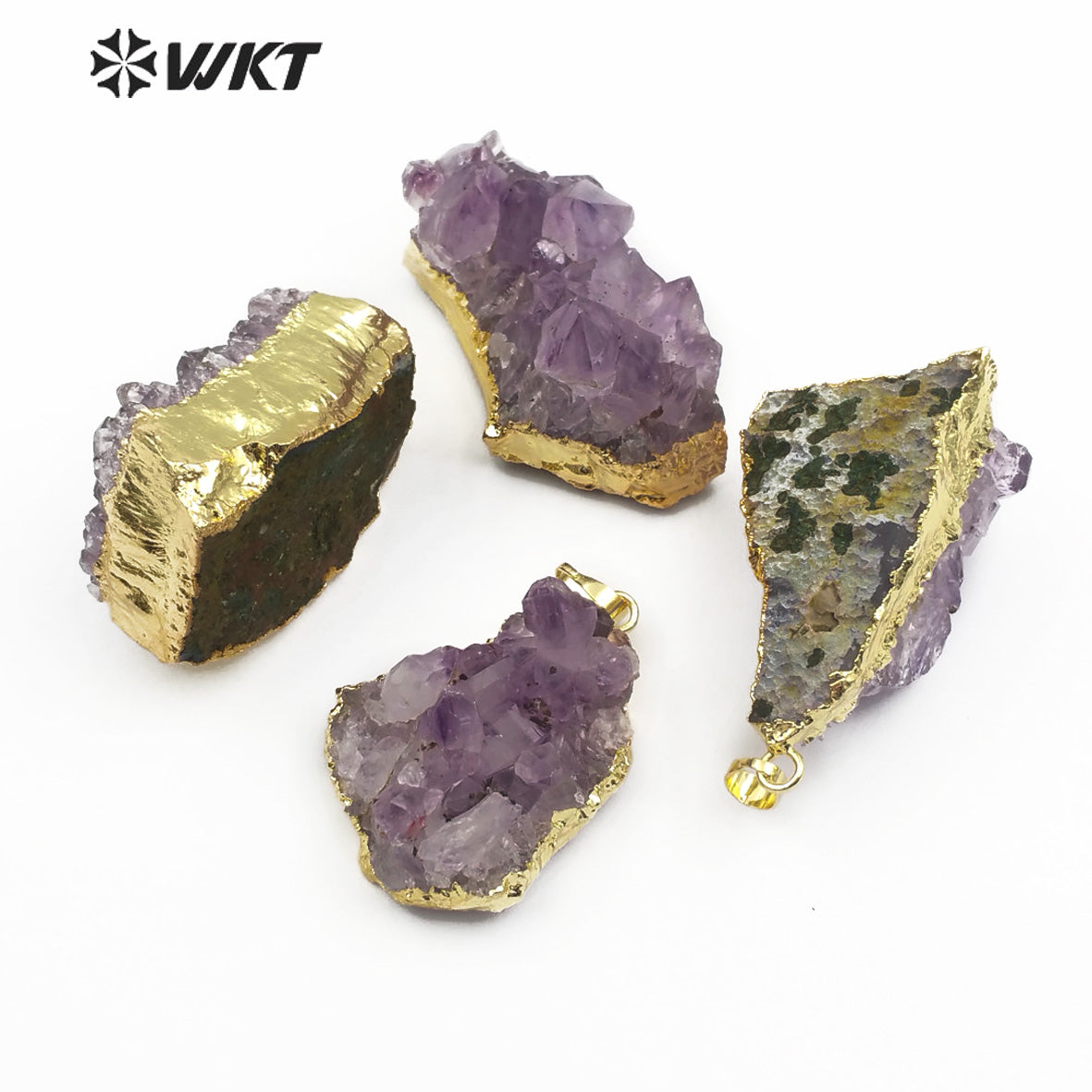 WT-P1438 Raw Quartz With Gold Bezel Amethyst Pendant Jewelry for Women Necklace Making Natural Uraguay Purple Crystal Pendant