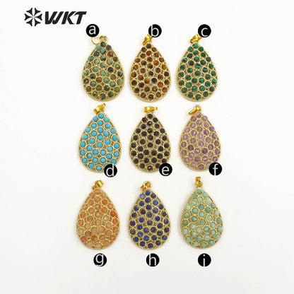 WT-P1927 Fashion Design Trendy New Precious Drop Shaped Colorful Stone Oval Amazonite Amethyst Gemstone Pendants