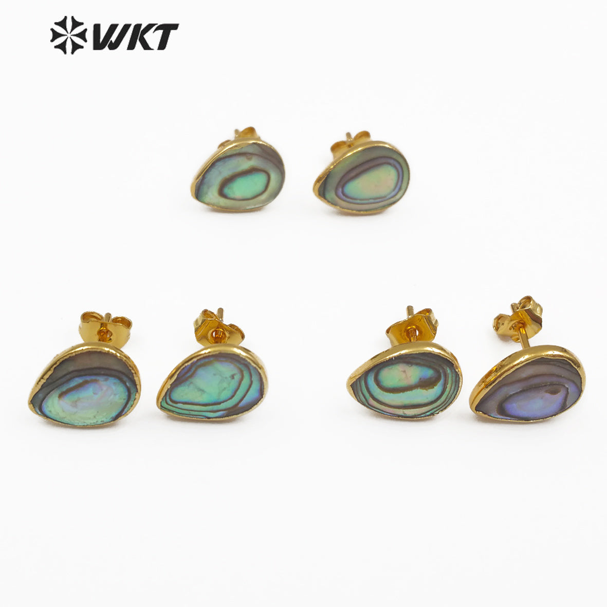 WT-E486 Natural Sea Shell Jewelry Women Elegant Stud Earring Gold Framed Shell Earring TearDrop Shape Abalone Shell Earring