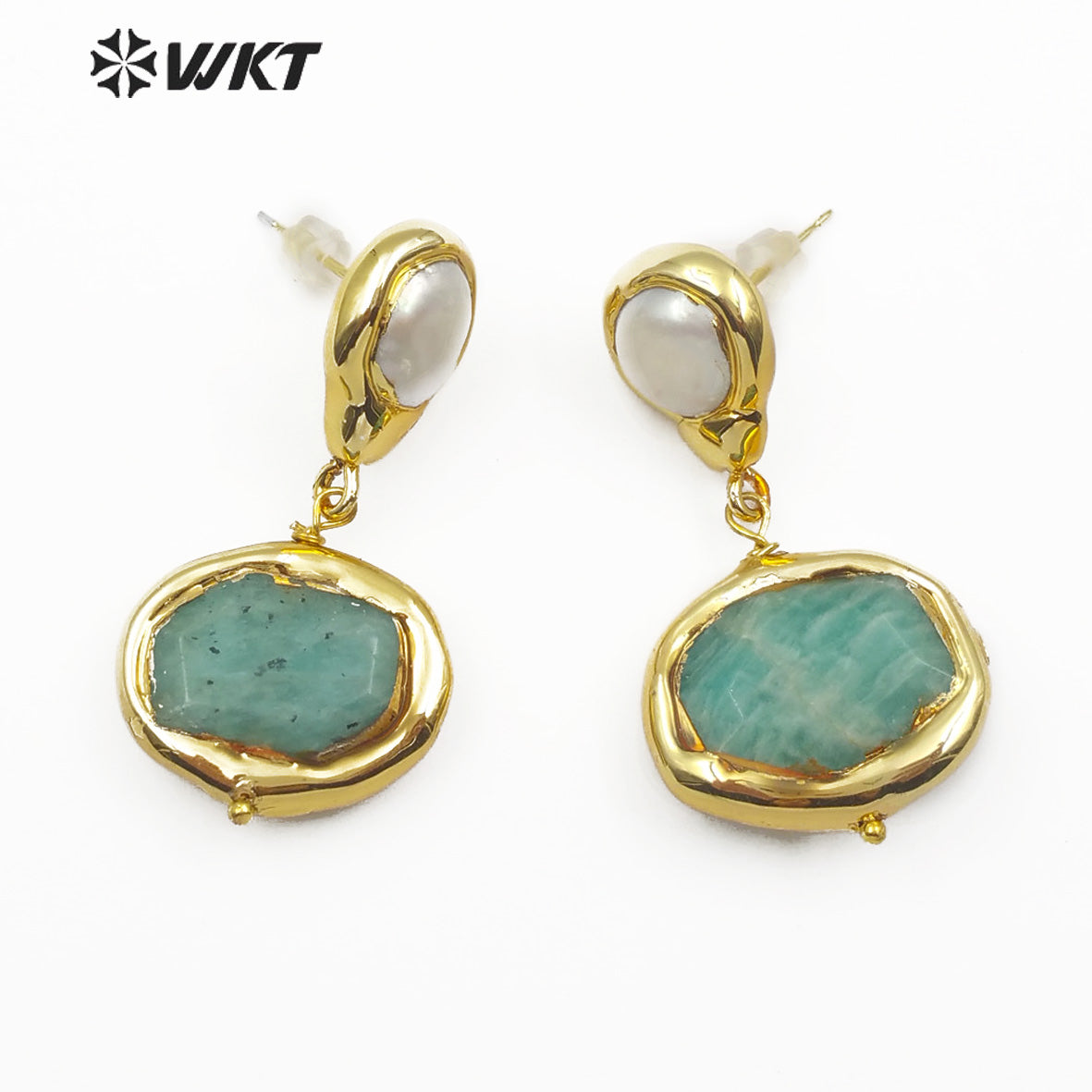 WT-E481 New Design of Female Elegant Freshwater Pearl Stone Jewelry Earrings Rose Quartz/Amazonite/Yellow Citrine Drop Earrings
