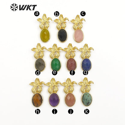 WT-P1923 Fashion Design Trendy New Precious Colorful Stone Flower Shaped Oval Amazonite Amethyst Gemstone Pendants