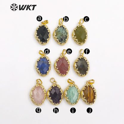 WT-P1925 Fashion Design Trendy New Precious Colorful Gemstone Oval Shaped Amazonite Amethyst Gemstone Pendants
