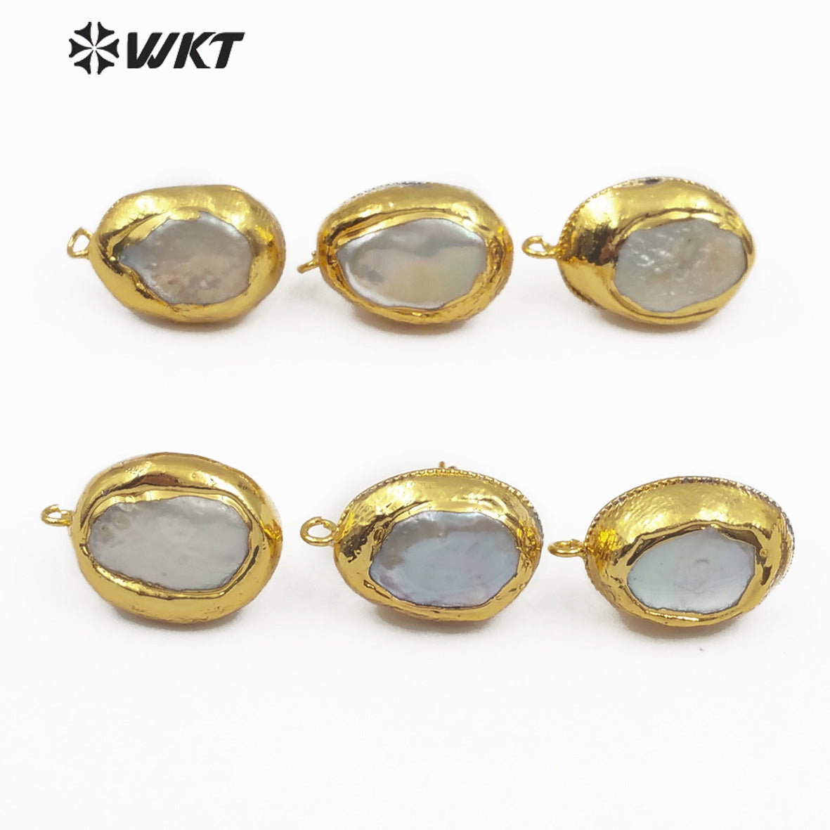 WT-JF303 Jewelry Findings for Women Making 10*12MM Jewelry Oval Shape Natural Freshwater Pearl With Gold Trim Stud Earring