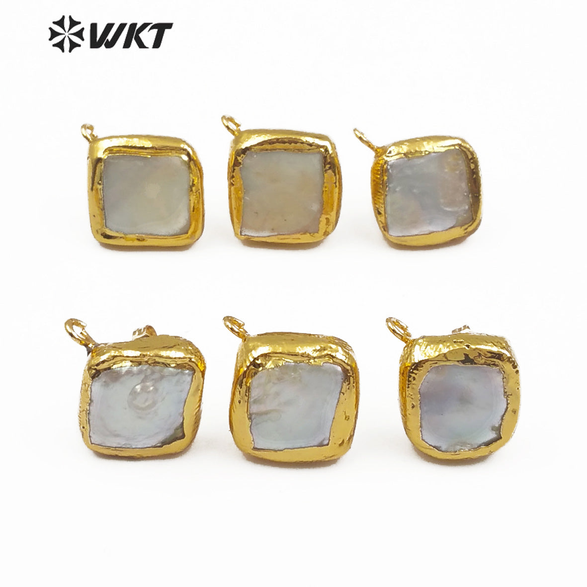 WT-JF302 Jewelry Findings for Women DIY Freshwater Pearl in Square Shape Gold Framed 10MM Natural Pearl Stud Earring