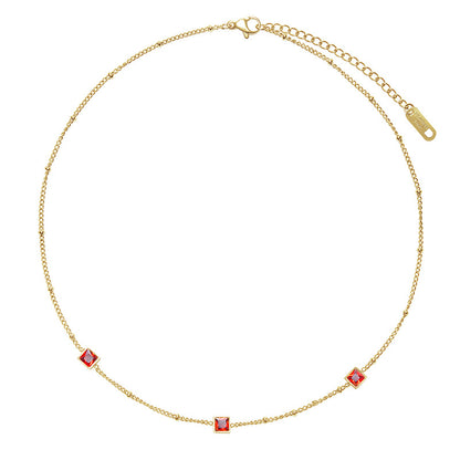 WT-REN035 French Elegant Necklace Square Combination Link Fine Versatile Color Zirconium Pendant Stainless Steel Necklace