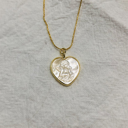 WT-JN162 Virgin Mary Fashion Heart Shape Real Gold Seashell Necklace Christian Religious Necklace Marine Life Jewelry
