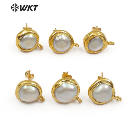 WT-JF301 Jewelry for Women Making Vogue Earring Gold Electroplated Natural Freshwater Pearl Round Stud Earring Jewelry Findings