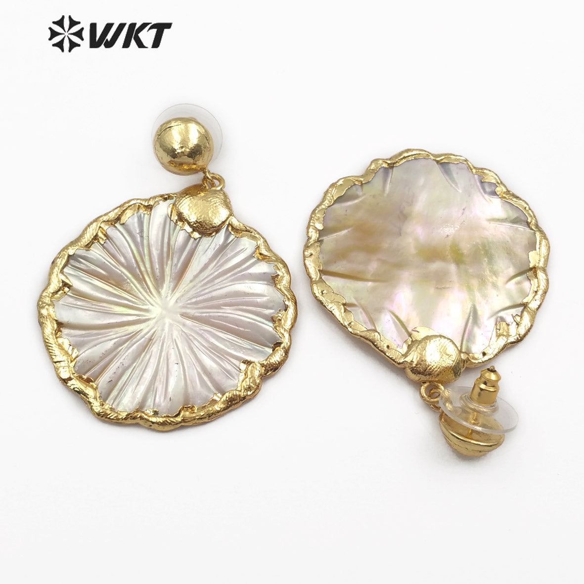WT-E482 Vogue Design Sea Shell Earring Summer Wedding Jewelry With Carve in Petal Shape Gold Natural White Shell Earring