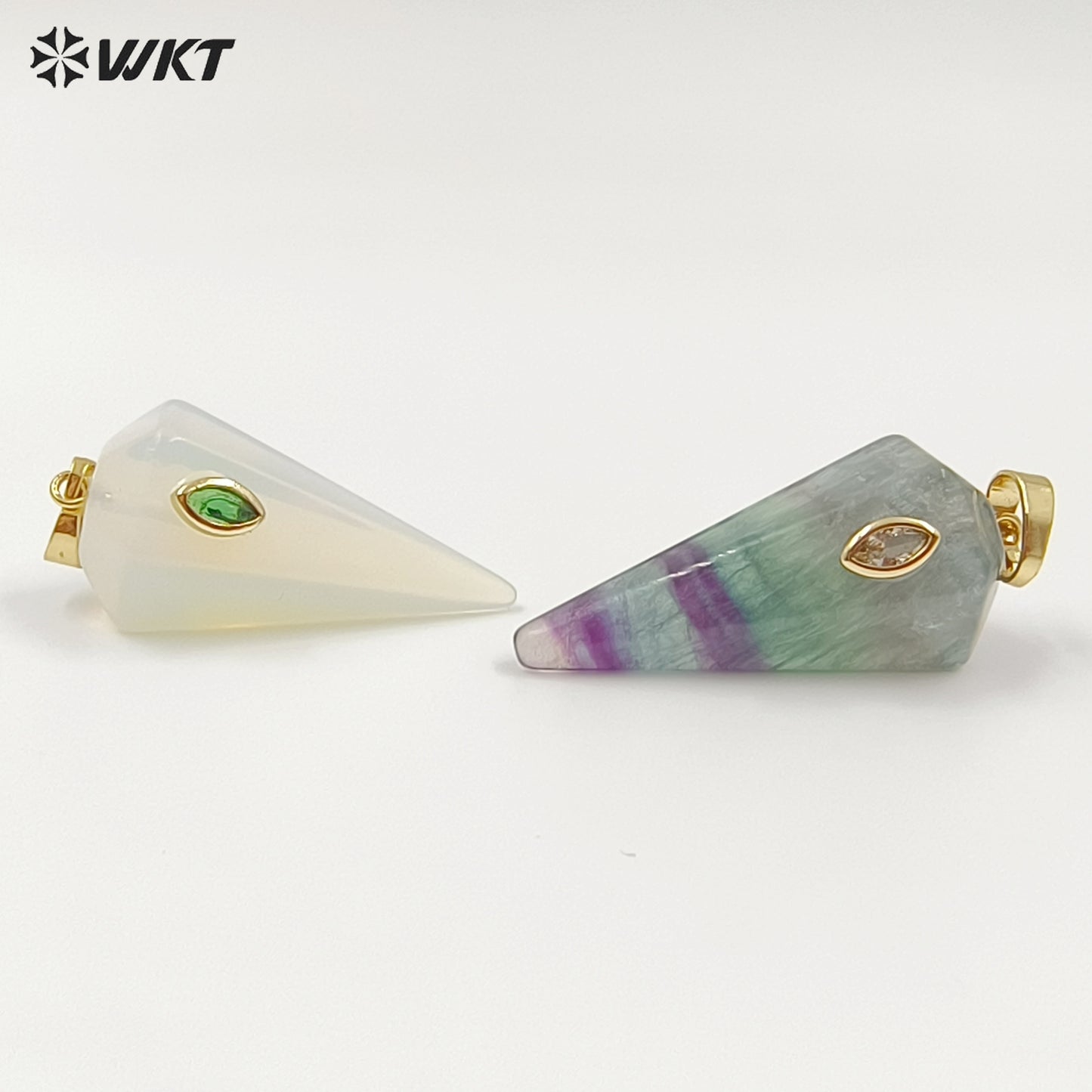 WT-P2093 Popular Sale Zircon And Natural Gemstones Geometric Faceted Shape Gold Pendants For Handmade Necklace Jewelry DIY