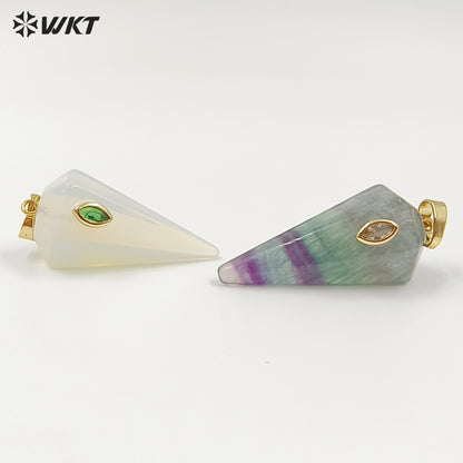 WT-P2093 Popular Sale Zircon And Natural Gemstones Geometric Faceted Shape Gold Pendants For Handmade Necklace Jewelry DIY