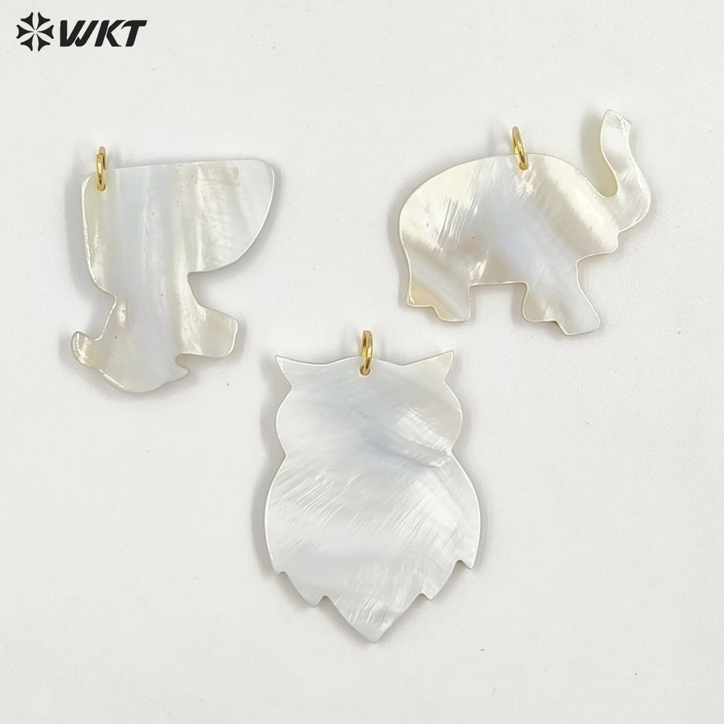 WT-JP460 Wonderful Gold Plated Multiple Designs Natural Shell Elephant Owl Dog Shape Pendant For Friends Gift DIY Making