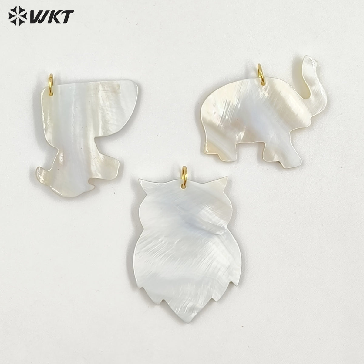 WT-JP460 Wonderful Gold Plated Multiple Designs Natural Shell Elephant Owl Dog Shape Pendant For Friends Gift DIY Making