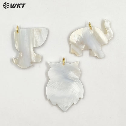 WT-JP460 Wonderful Gold Plated Multiple Designs Natural Shell Elephant Owl Dog Shape Pendant For Friends Gift DIY Making