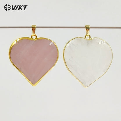 WT-P2126 Popular Romantic Style Gold Electroplated Natural Gemstone Heart Shape Pendants For Women Lovely Handmade Necklace DIY