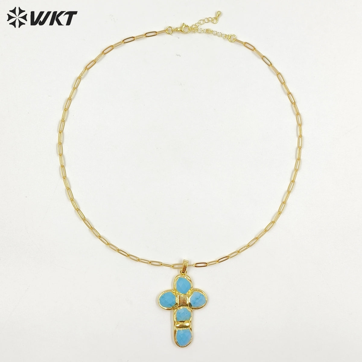 WT-N1543 Factory Wholesale High Quality 18K Gold Plated Natural Gemstone Cross Shape Pendant Necklaces As Women Trendy Jewelry