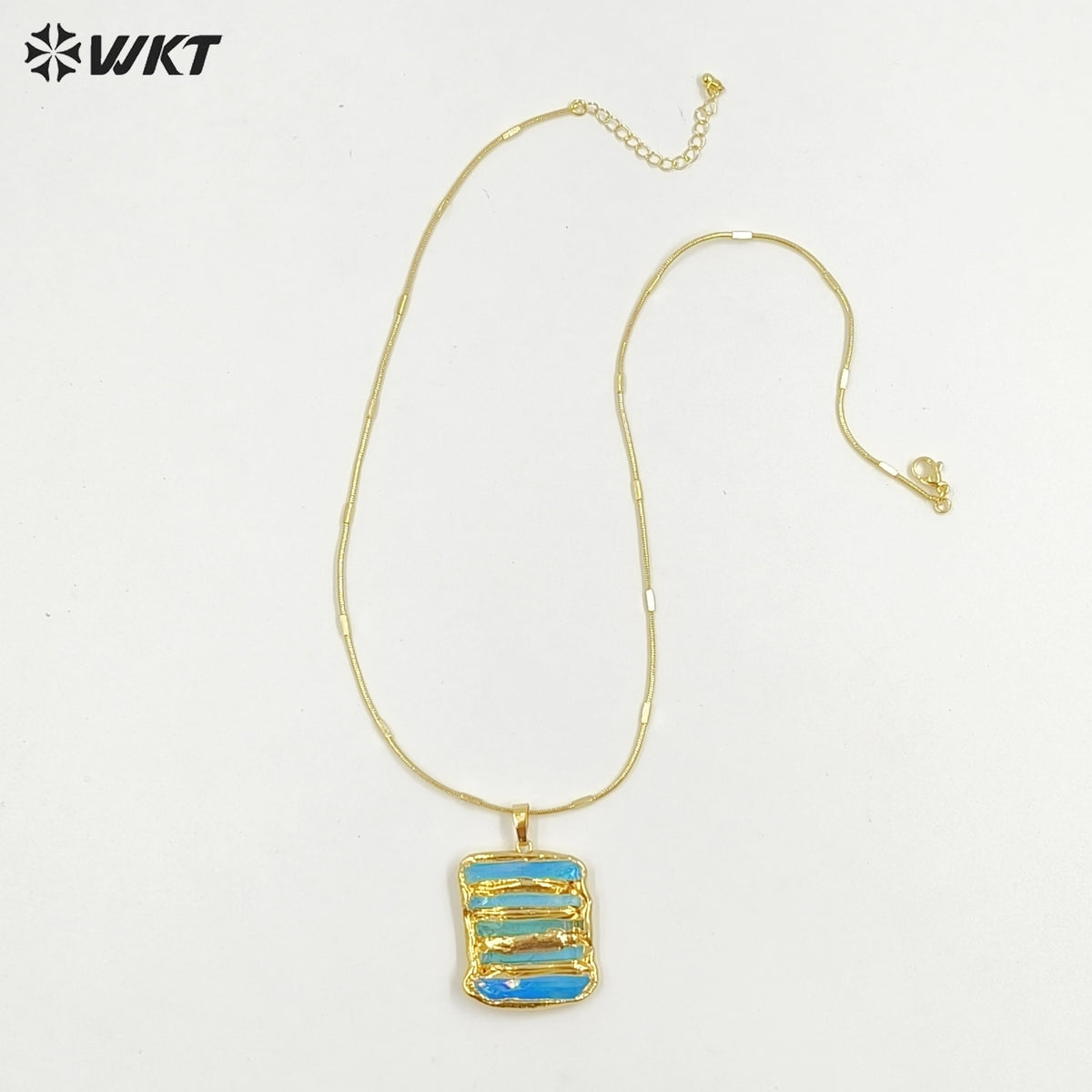 WT-N1494 Amazing Women Natural Aura Aqua Quartz Stone Pendant Necklace Gold Plated Tiny Chain Wholesale Jewelry Birthday Gift