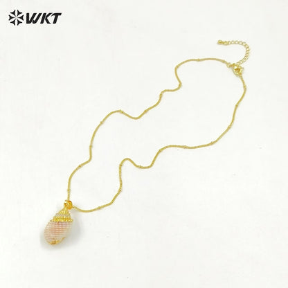 WT-JN023 New Arrivals! Wholesale Natural Shell Necklace Genuine Sea Shell Trumpet Pendants With Gold Color Plated for Lady Girl