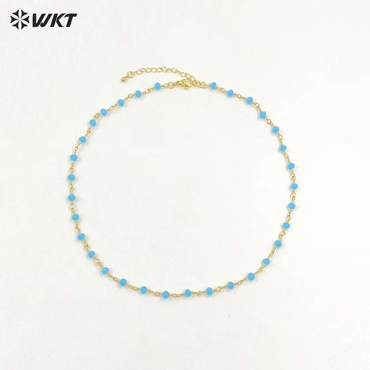 WT-BFN042 Wholesale 3mm Faceted Natural Gemstone Beads Necklace 16inch Long Resist Tarnishable Chain Necklace in 18k Gold Plated