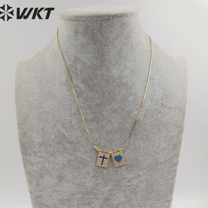 WT-N1385 Wholesale Fashion Gold Electroplated Micro Pave Cubic Zircon Necklace Lady Elegant Religious Cross Heart Necklace
