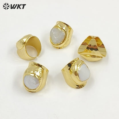 WT-R328 Classic Unique Each One Is Different Shell Jewelry in Gold Plated Adjustable Women's Fine Natural Freshwater Pearl Rings
