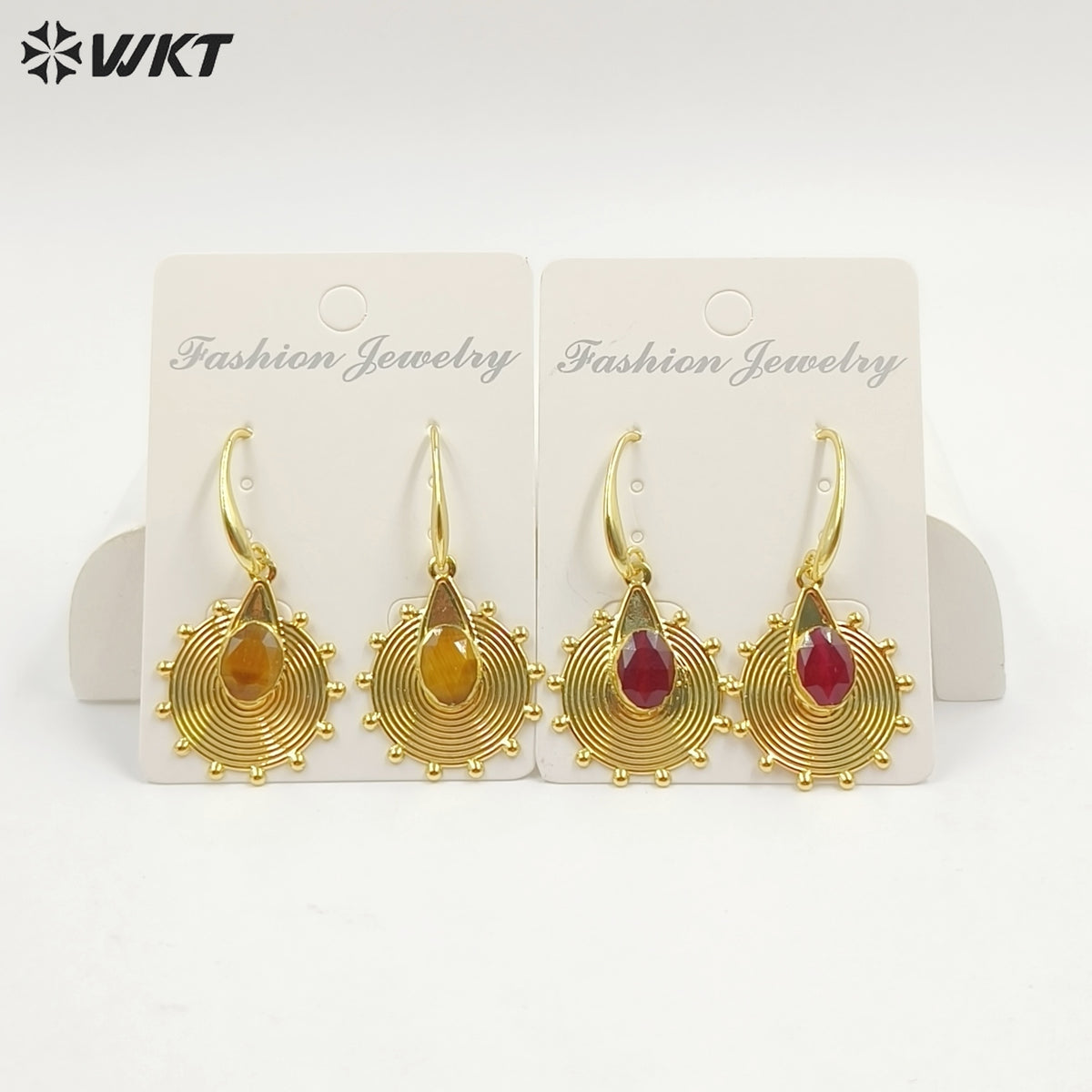 WT-E832 Amazing 18K Gold Plated Natural Gemstone Sun Shape Earrings For Women Popular Fashionable Decorative Accessories