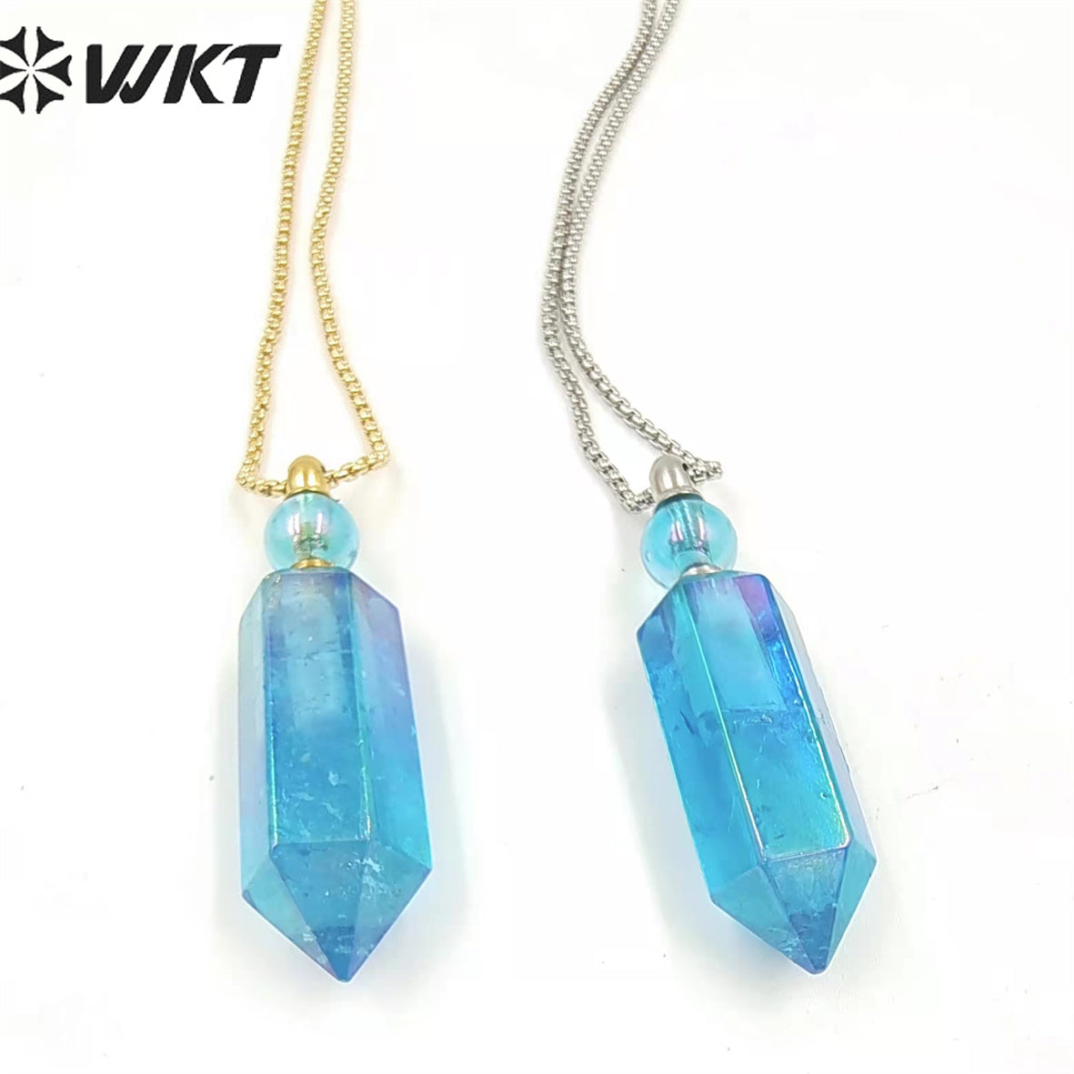 WT-N1366 Natural Spar Aura Plated Crystal Quartz Pendant Dazzling Elegant Necklace for Women Gifts Perfume Bottle Necklace